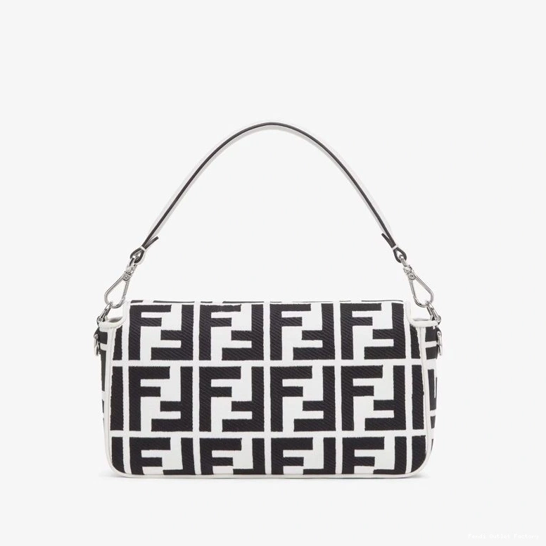 Vintage HOT Fendi Bag White Medium FF Black Baguette Motif In Canvas 0823